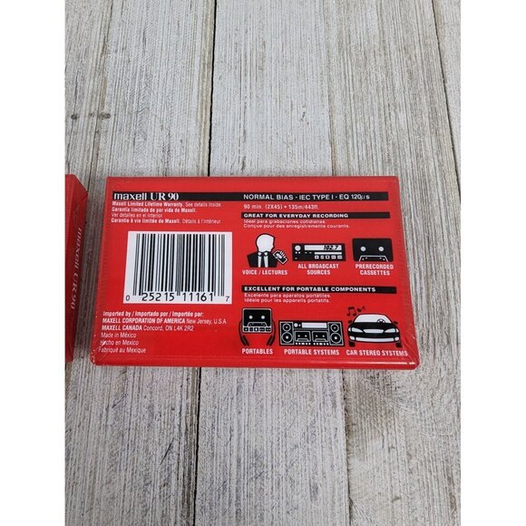 Lot of 2 Maxell UR-90 Normal Bias Audio Cassette 90minute Tapes New - Picture 3 of 3